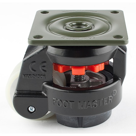 Foot Master Leveling Caster, 50 mm Polyurethane Wheel, 73x73 mm Plate, Swivel, 280 kg Cap, NBR Foot Pad, Black GD-60-F-HUP-FBL